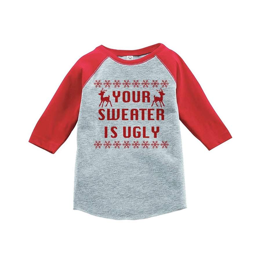 7 ate 9 Apparel Youth Your Sweater Is Ugly Christmas Raglan Shirt Red