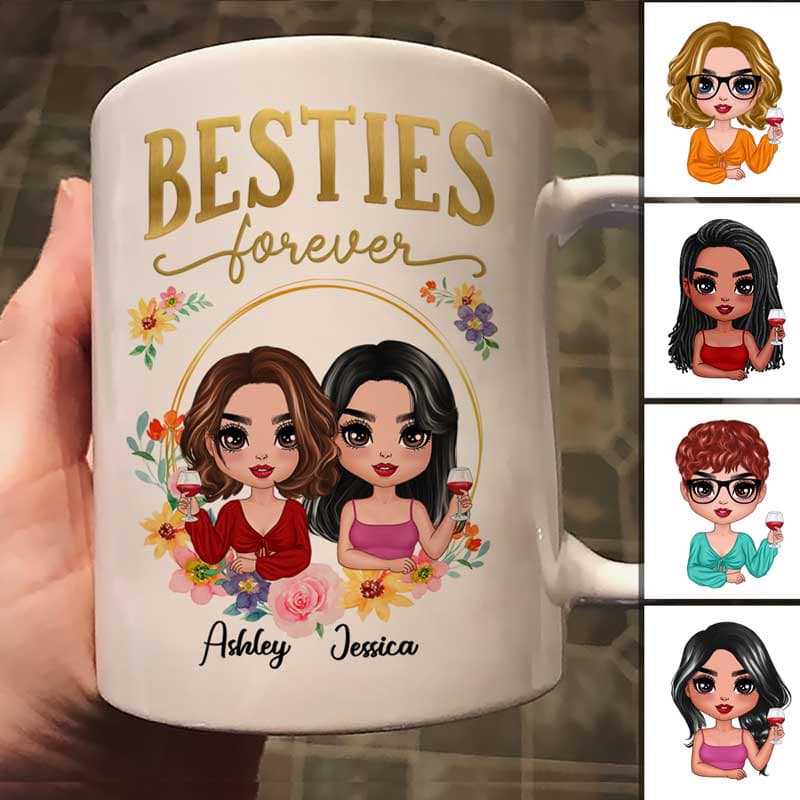 Besties Floral Circle Best Friend Gift Personalized Mug