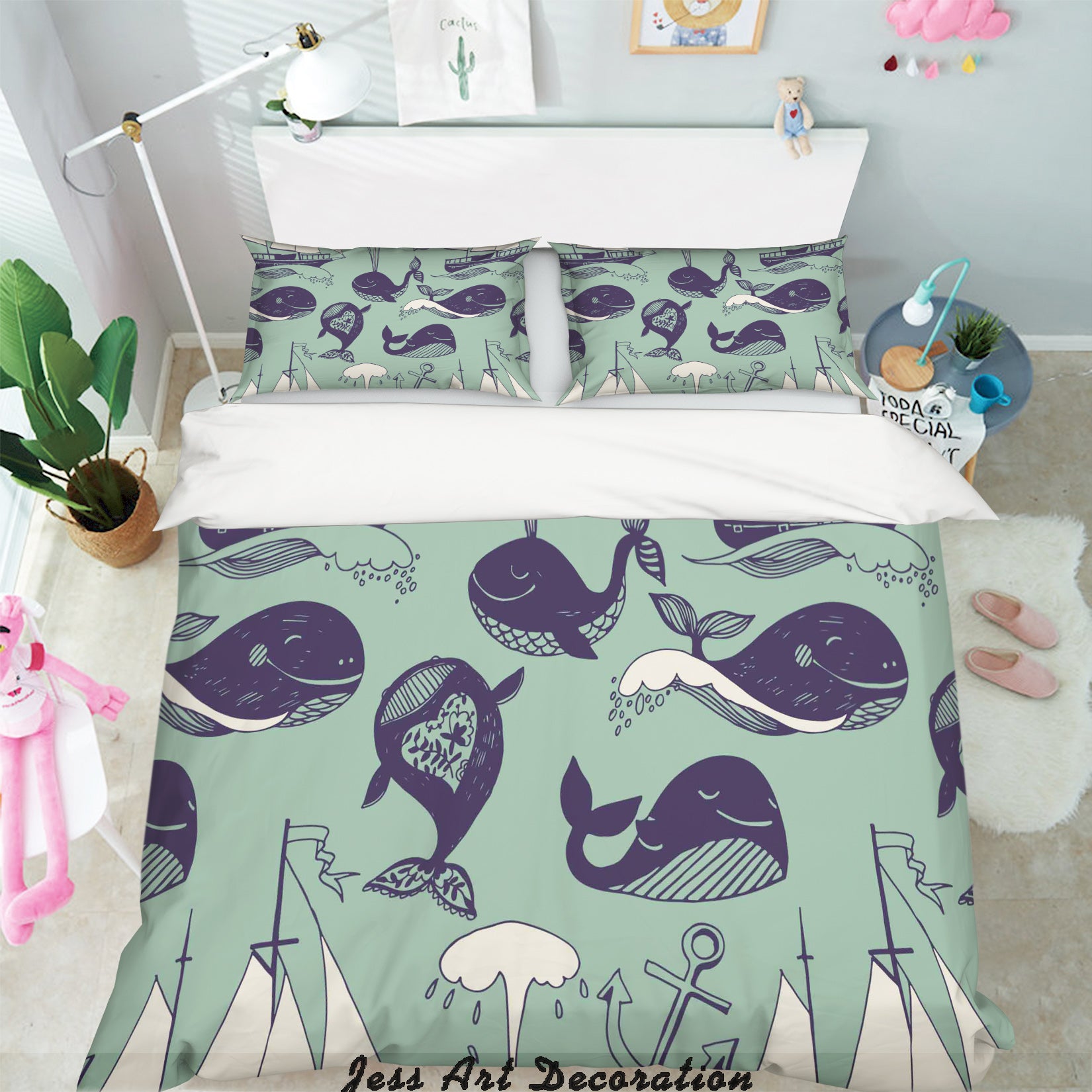 3D Black White Cartoon Whales Quilt Cover Set Bedding Set Pillowcases 165