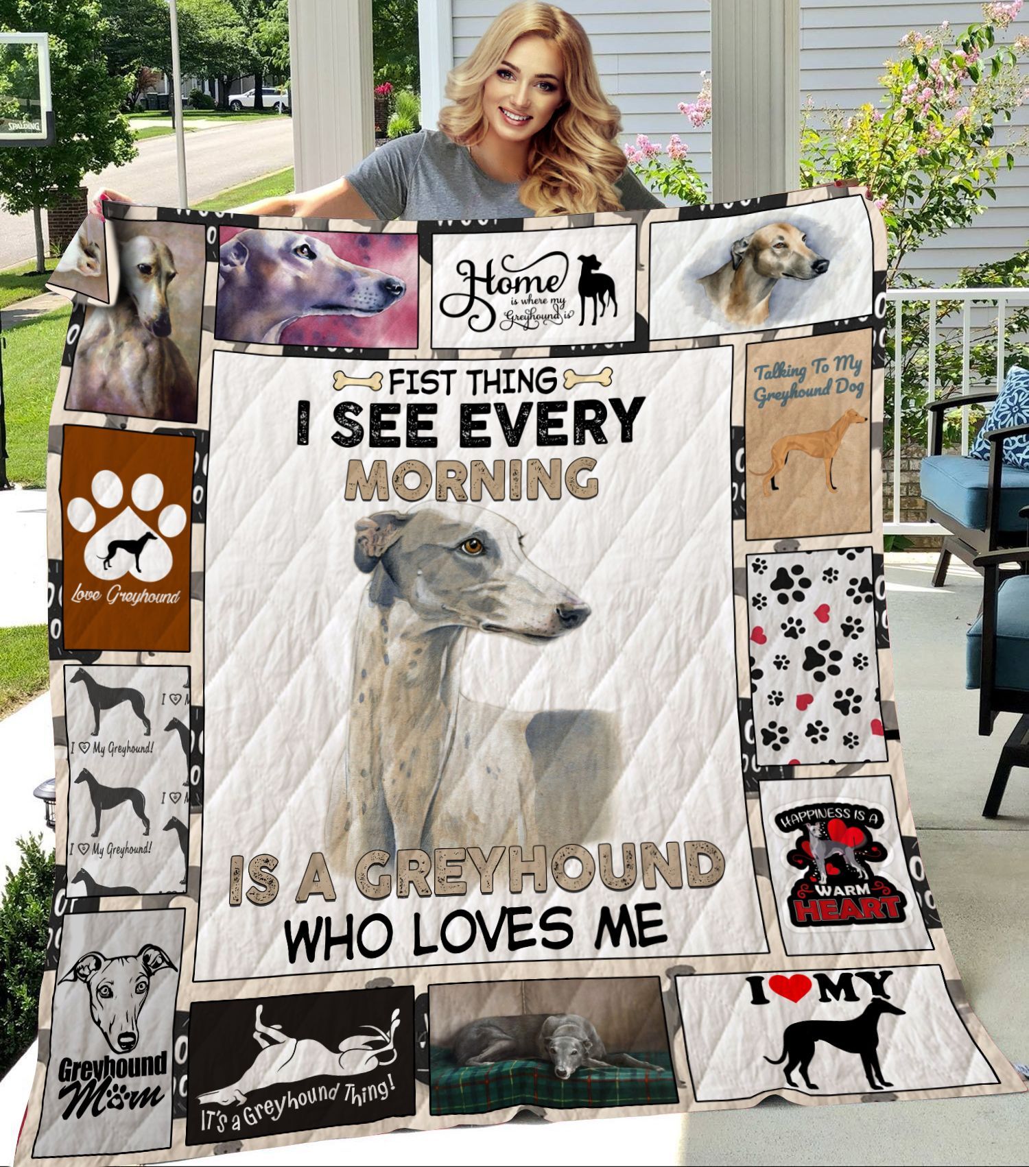 First Thing I See Every Morning Is A Greyhound Who Loves Me Quilt Blanket Ba