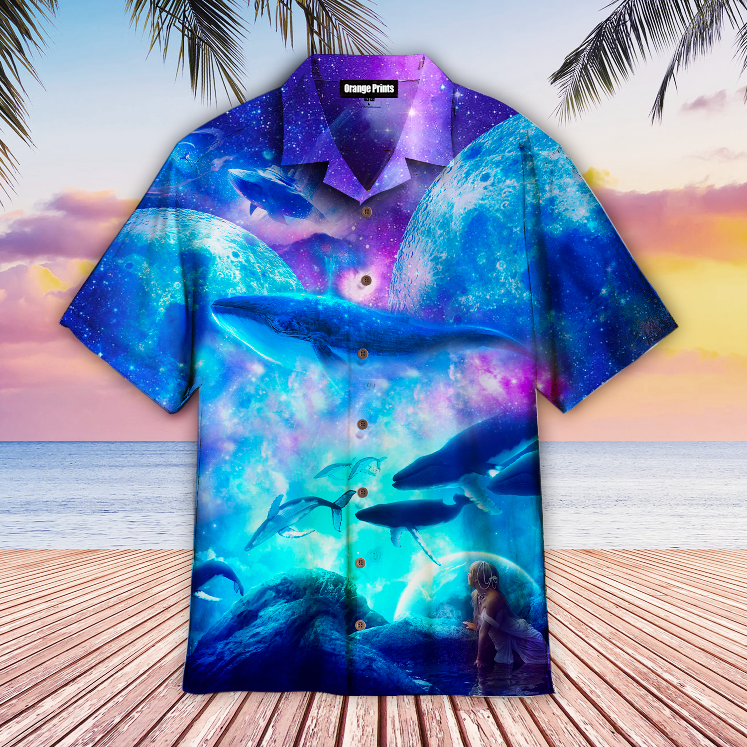 Whale Blue Galaxy Neon Aloha Hawaii Shirts For Men Women Ha23663