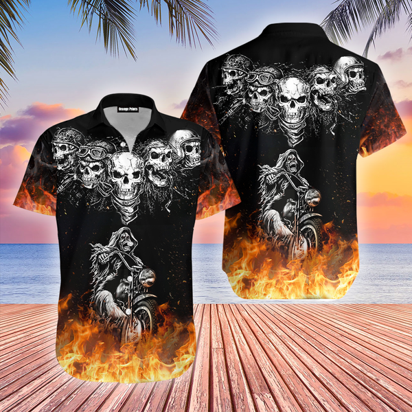 Biker Skulls On The Fire Hawaii Shirt For Men Women Adult Ha75469