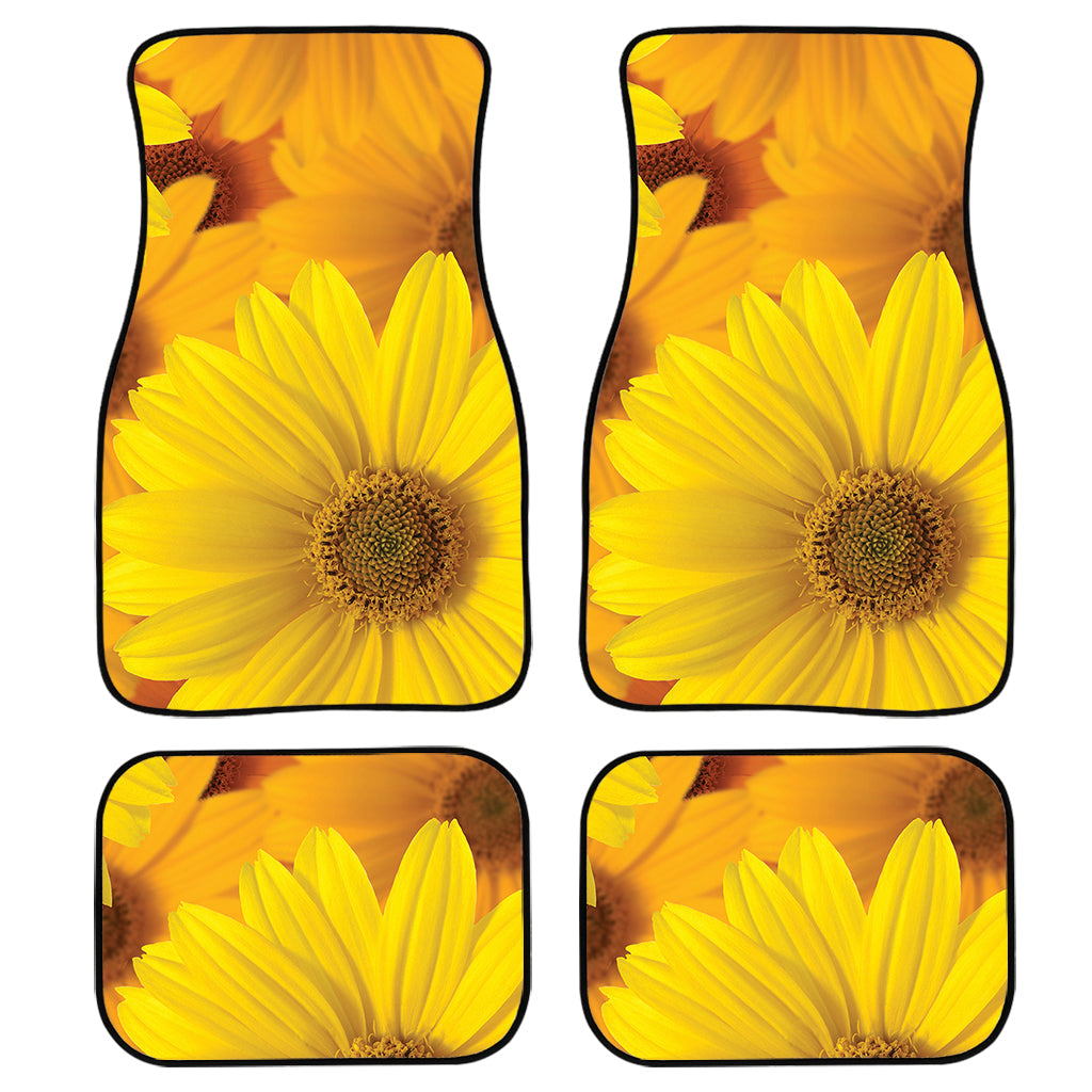 Yellow Daisy Flower Print Front And Back Car Floor Mats, Front Car Mat