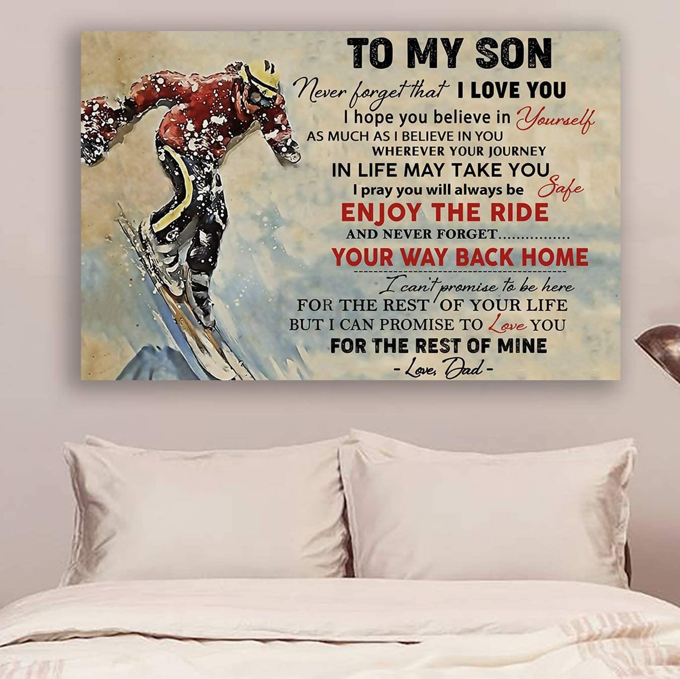 Poster for Room Aesthetic – Command Strips Wall Decor – Qh105 Customizable Skiing Poster – Dad to Son – I Love You