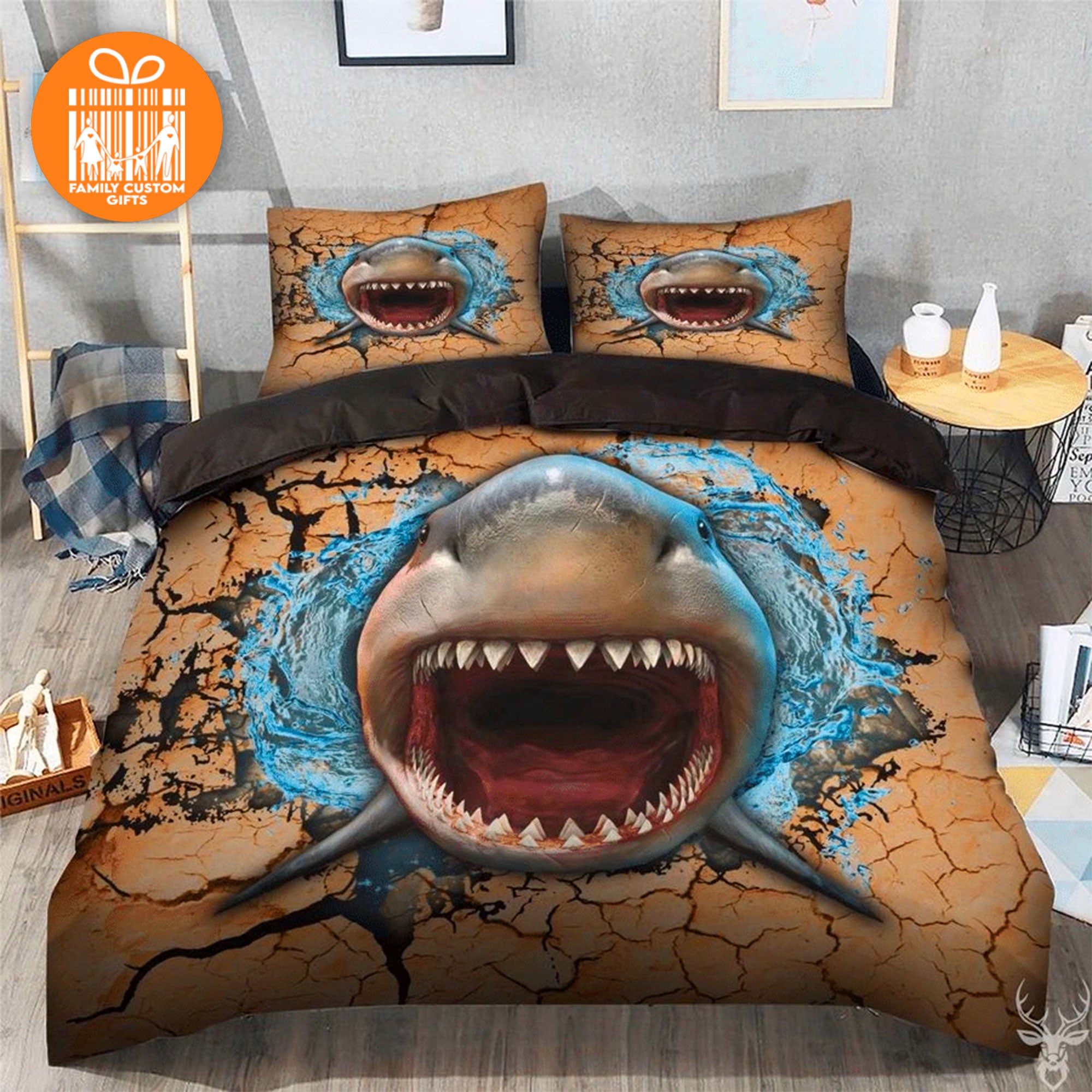 Custom Quilt Sets Shark 3D Personalized Quilt Bedding Gift For Men Women Boys Girls