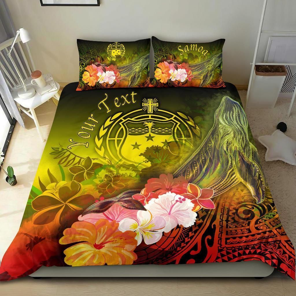 Alohawaii Bedding Set – Cover And Pillow Cases [Custom] Samoa Humpback Whale With Tropical Flowers (Yellow)- Bn18