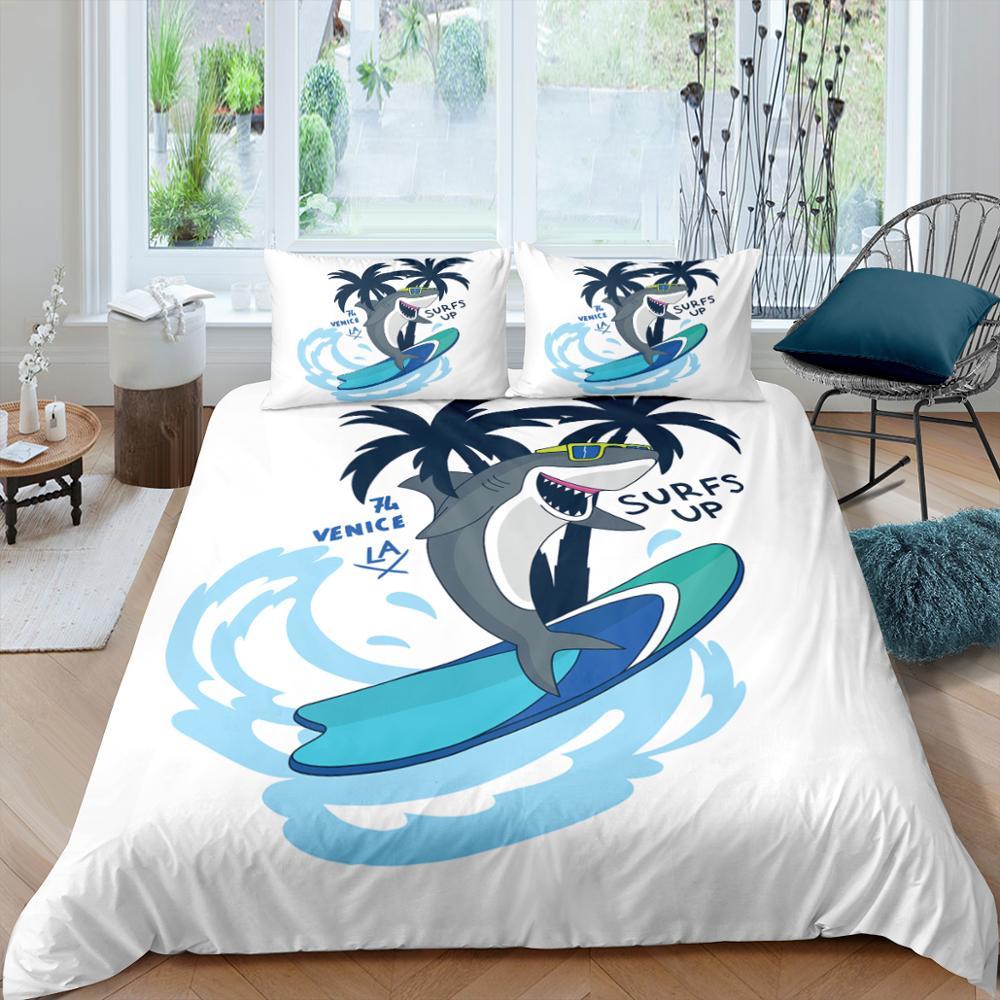 Surfing Shark 3 Pcs Quilted Comforter Set