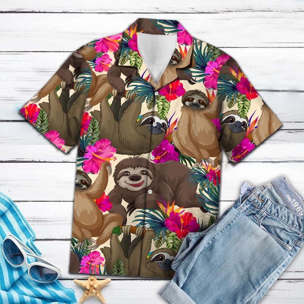 Sloth Hibiscus Flower Hawaii Lover Hawaii Shirt For Men Women Ha65227