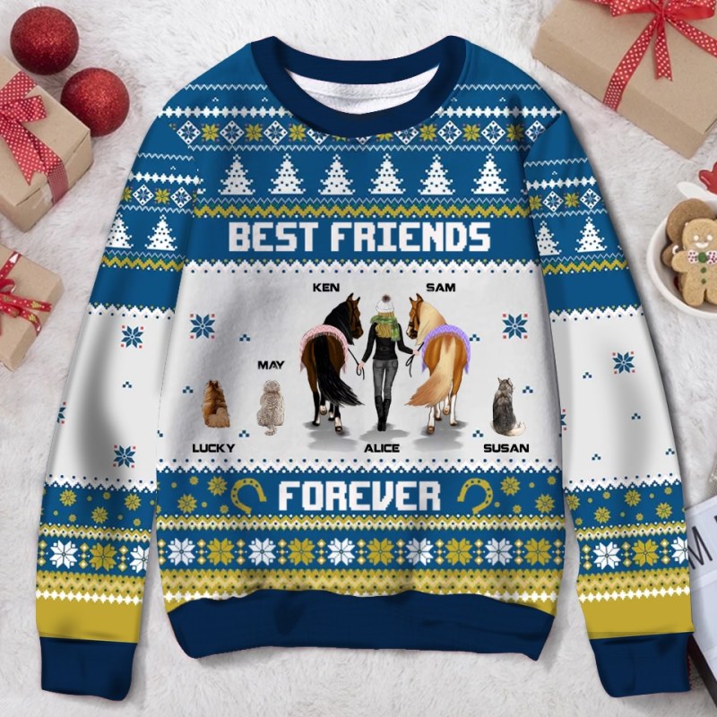 Personalized Custom Horse And Dog Ugly Christmas Sweater, Gift For Horse & Dog Lover, Just A Girl Who Loves Horses & Dogs