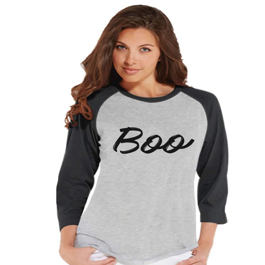 Women's Halloween Shirt - Boo Halloween Shirt - Ladies Halloween Party Shirt - Adult Halloween Costumes - Grey Halloween Raglan - Boo Shirt x Halloween costumes 2024