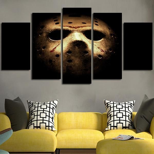 5 Panel Friday The 13Th The Game Jason Voorhees Mask Wall Art Canvas ...