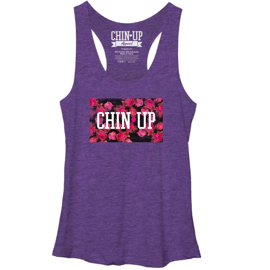 CHIN UP Women’s Logo Floral Print  Racerback Tank Purple Heather