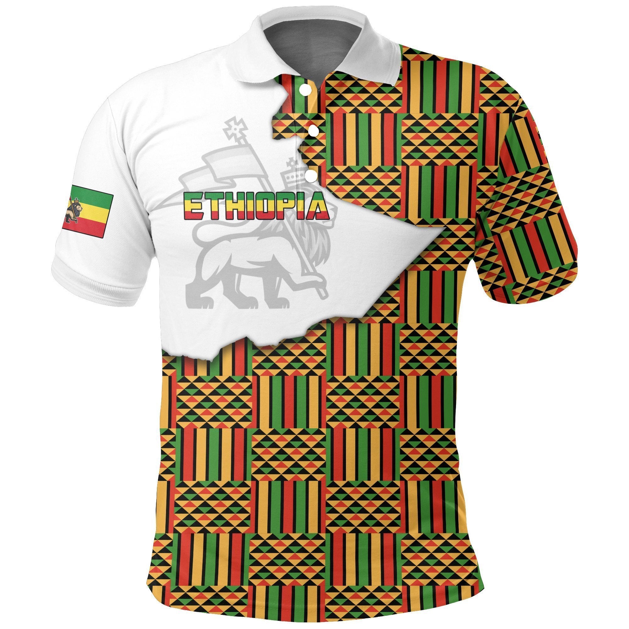 Ethiopia Polo Shirt, Kente Pattern Ethiopia Map