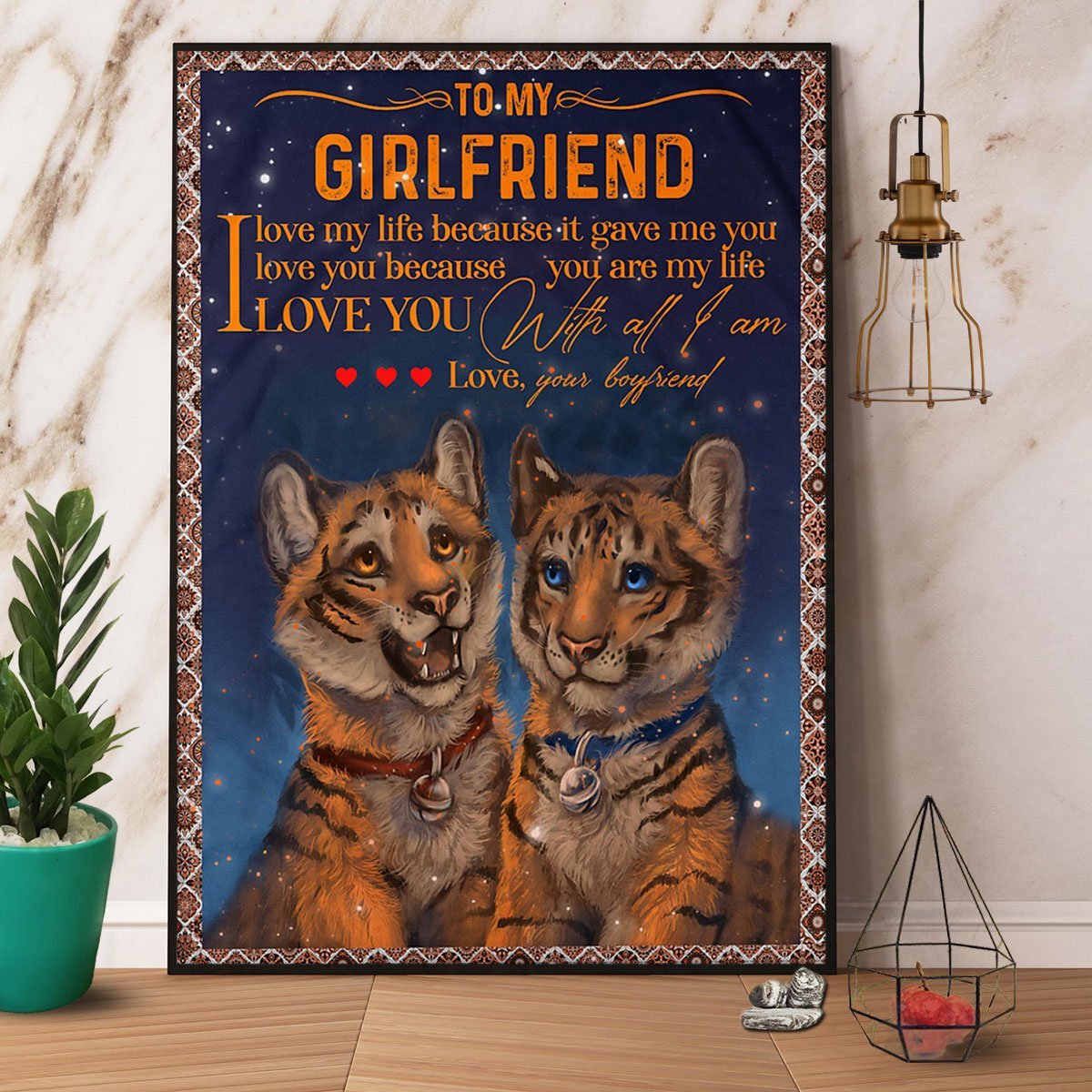 Couple Tiger To My Girlfriend You Are My Life I Love You Blue Eyes Tiger  Poster No Frame Matte Canvas