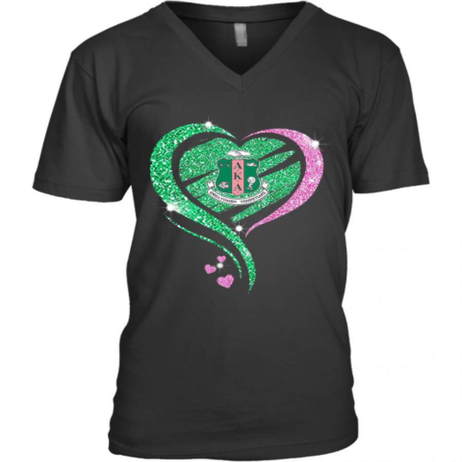 Alpha Kappa Alpha Heart Diamond V-Neck T-Shirt