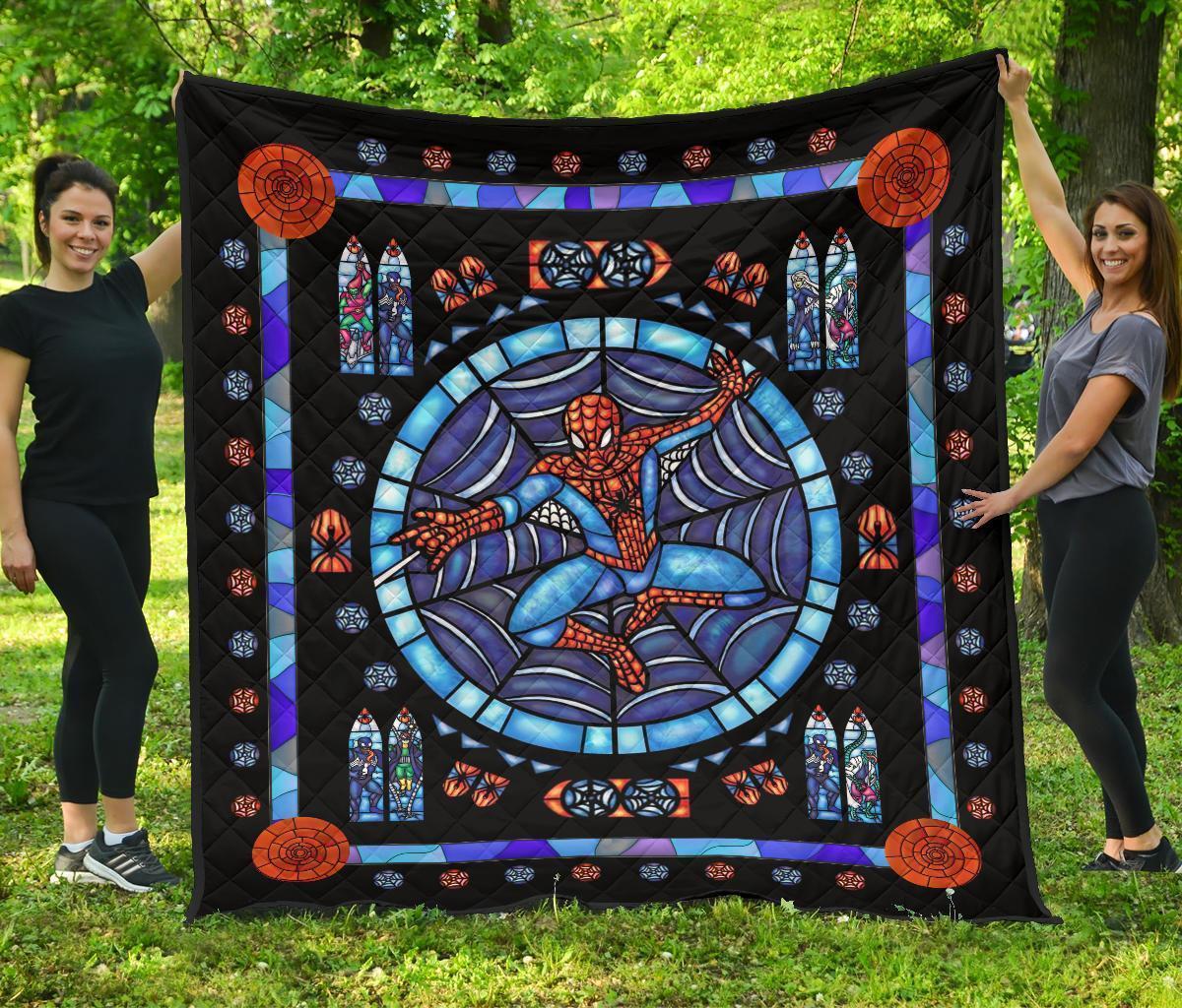 Spider-Man Stain Glass Style Quilt Blanket Gift Idea For Fan