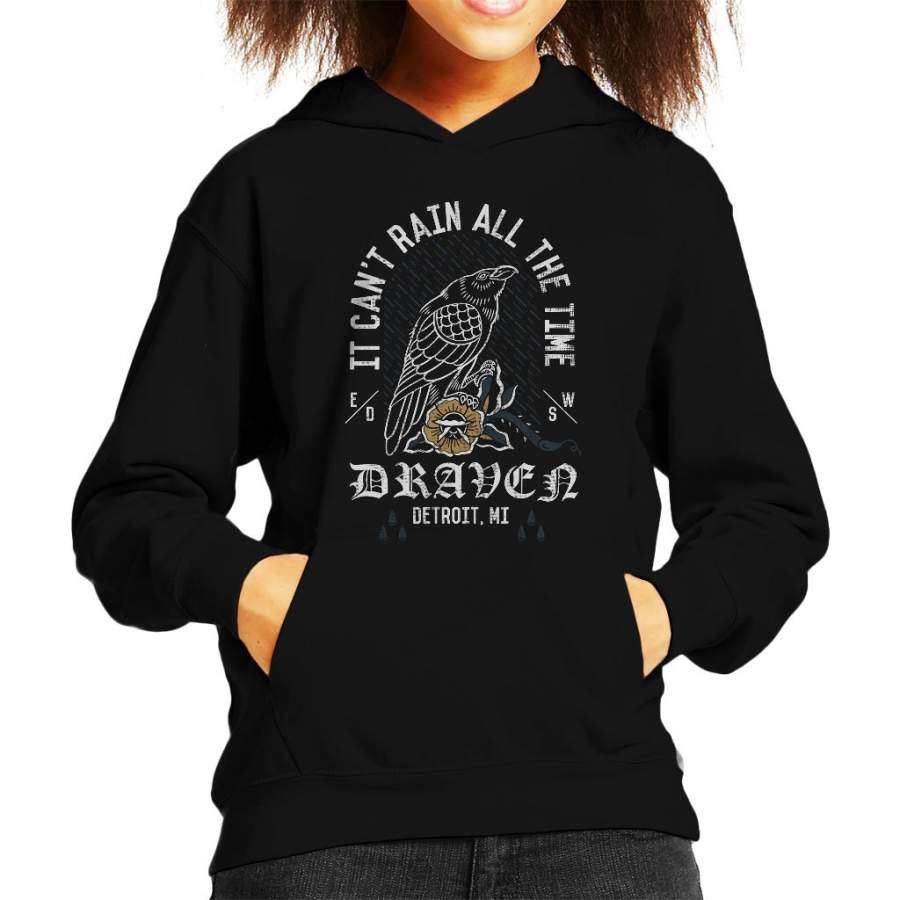 It Cant Rain All The Time Draven The Crow Kid’s Hooded Sweatshirt