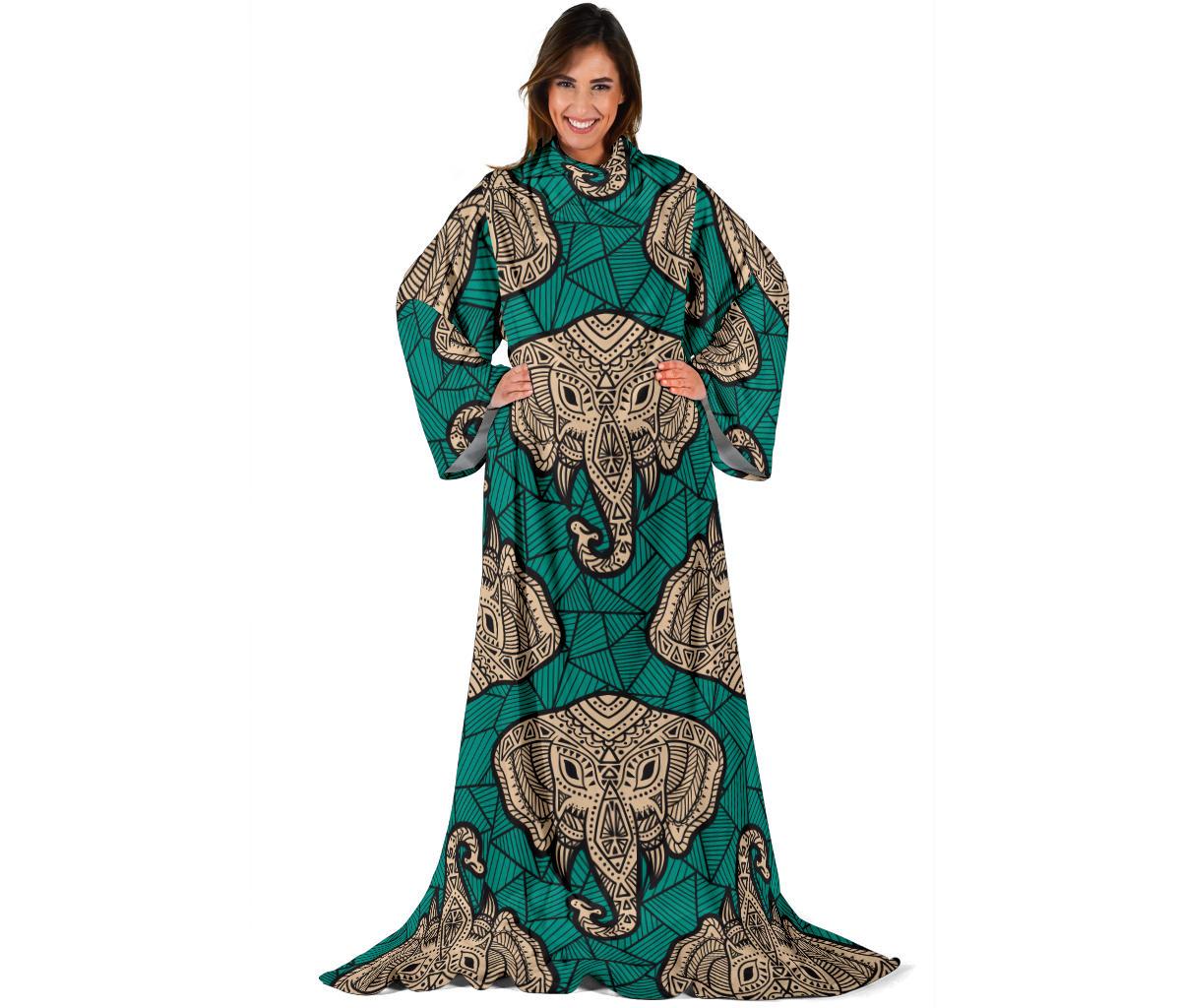 Boho Head Elephant Adult Sleeve Blanket