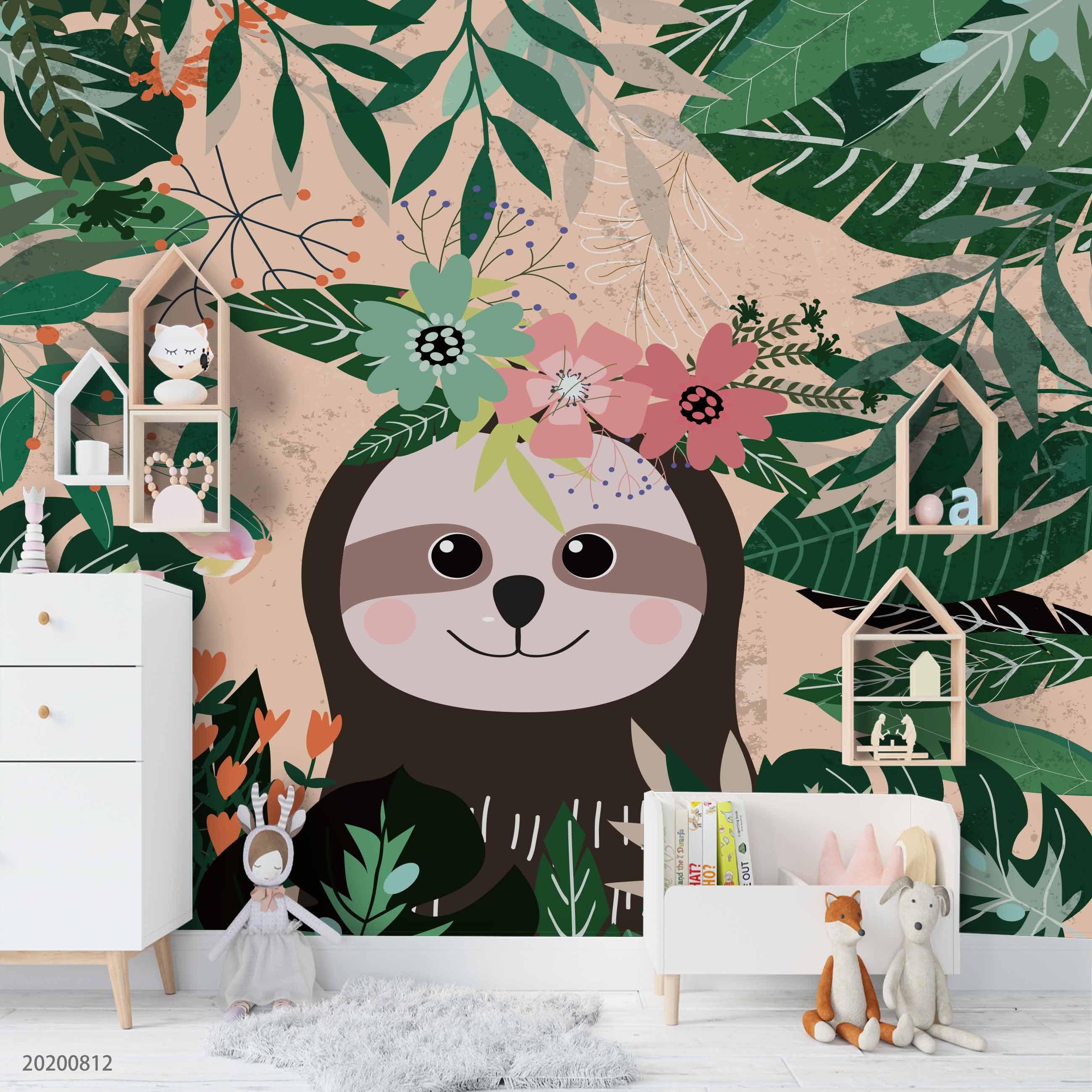 3D Cartoon Animal Coloful Floral Plant Wall Mural Wallpaper Lxl 1059