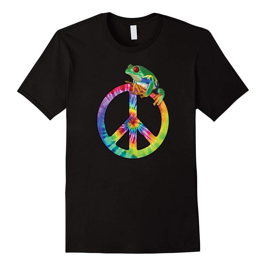 Tie-Dye Peace Sign Tree Frog Fashion short sleeved T-shirt Cute Funny Colorful T Shirt