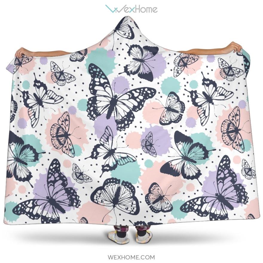 Butterfly Pattern Hooded Blanket