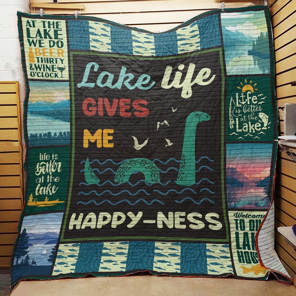 Lake Life Give Me Happy-Ness Quilt Blanket Great Customized Blanket Gifts For Birthday Christmas Thanksgiving