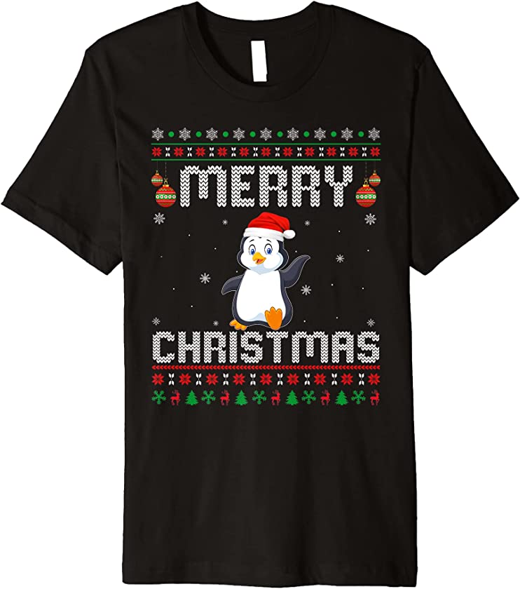 Penguin Merry Xmas Design Matching Ugly Christmas Holiday Premium T-Shirt