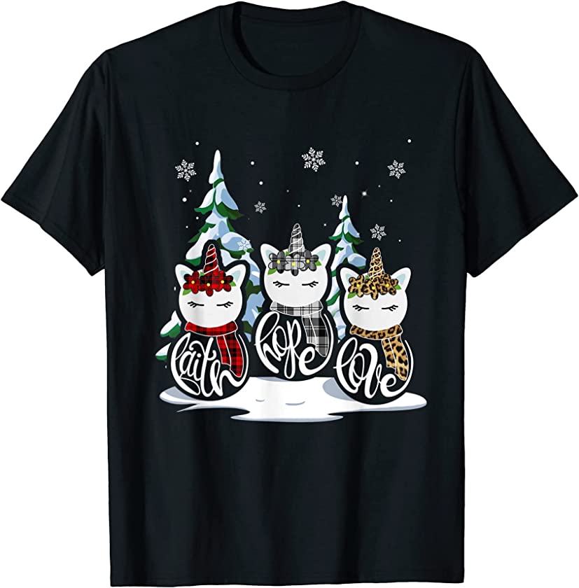 Christmas Faith Hope Love Unicorn Snowman Leopard Red Plaid T-Shirt