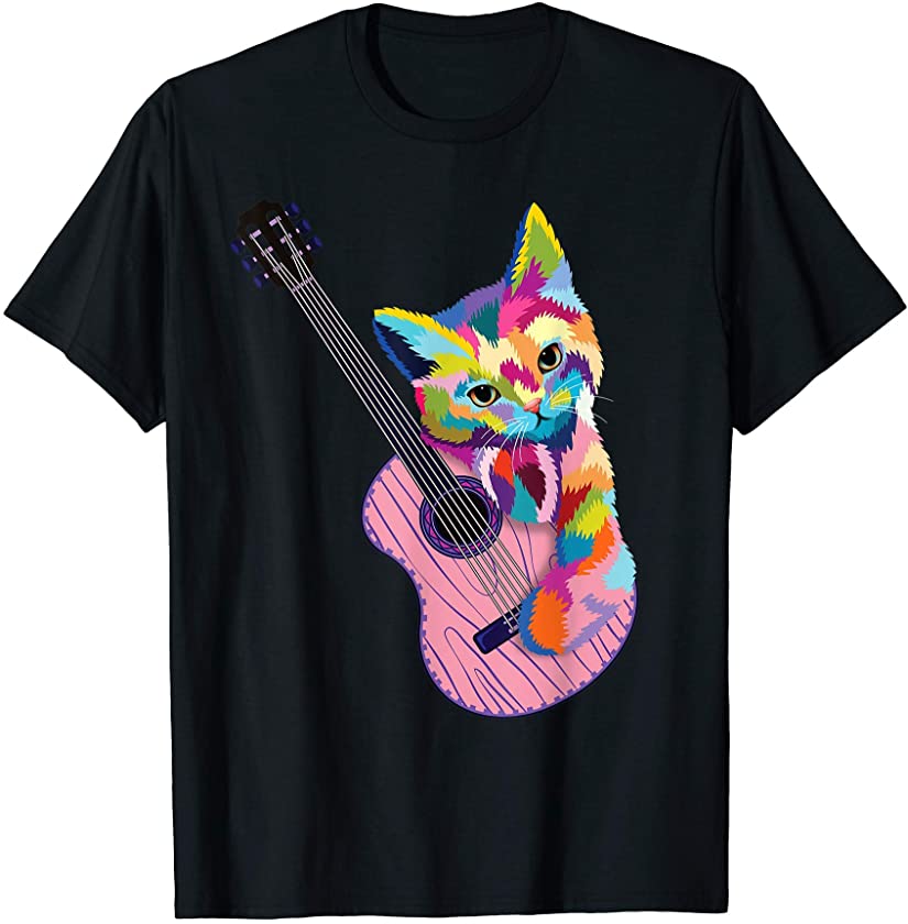 Cat and Guitar Kitty Kitten Gift Idea Musician Guitarist T-Shirt