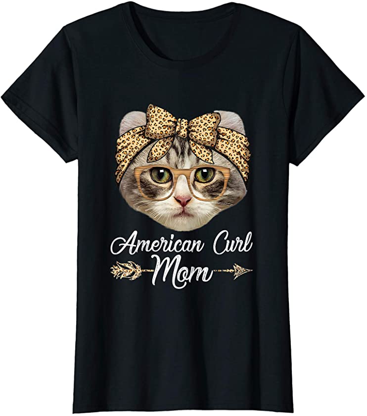 Womens Cute American Curl Mom Leopard Cat Mom Mother’s Day T-Shirt