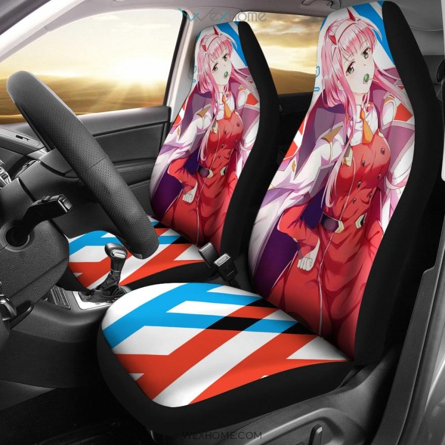 Darling In The Franxx Anime Car Seat Covers | Captain Zero Two Eating Candy Seat Covers