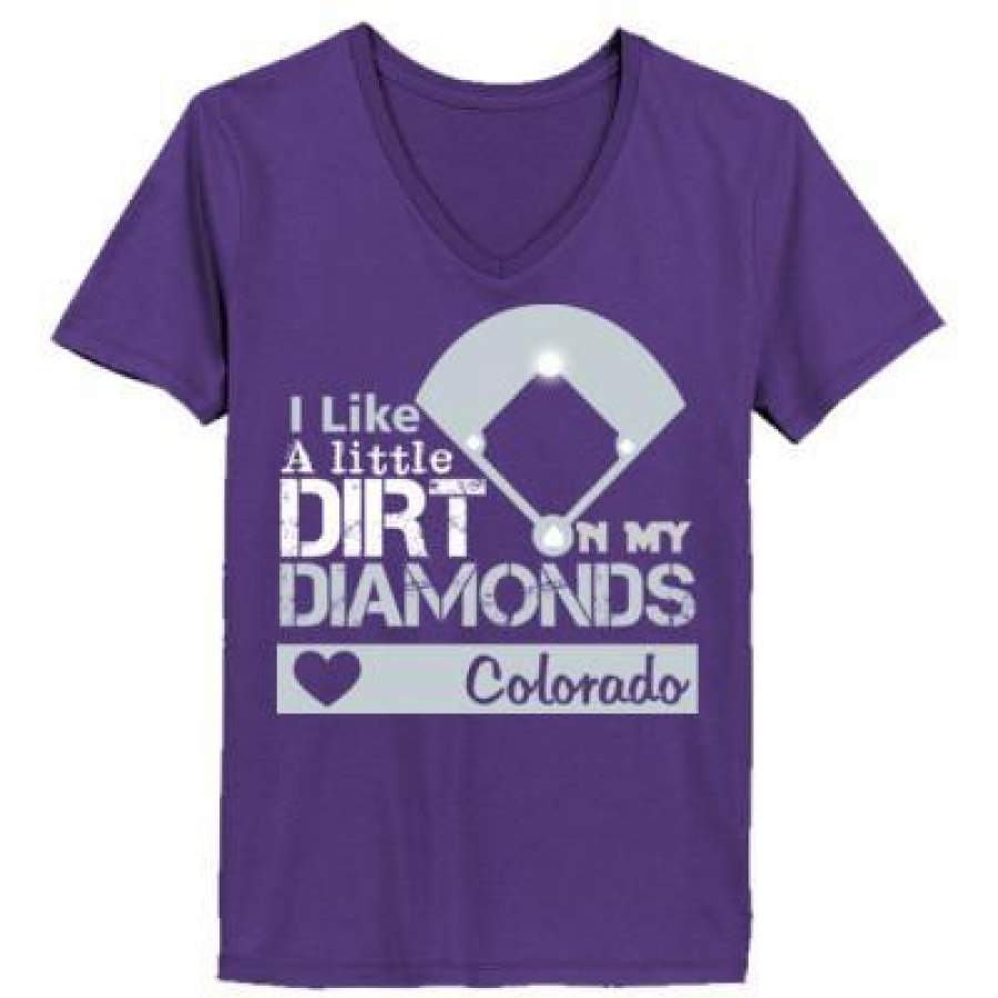 AGR Colorado Rockies I Like A Little Dirt On My Diamonds – Ladies’ V-Neck T-Shirt