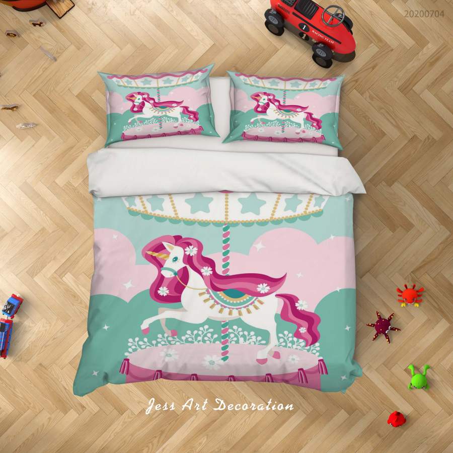 3D Carousel Unicorn Quilt Cover Set Bedding Set Duvet Cover Pillowcases SF138