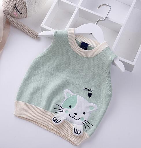 2022 Spring Autumn Girls Knitting Vest Cartoon Embroidered cat Baby coat Knitted Sweater Vest Kids Outerwear Children Jackets alx