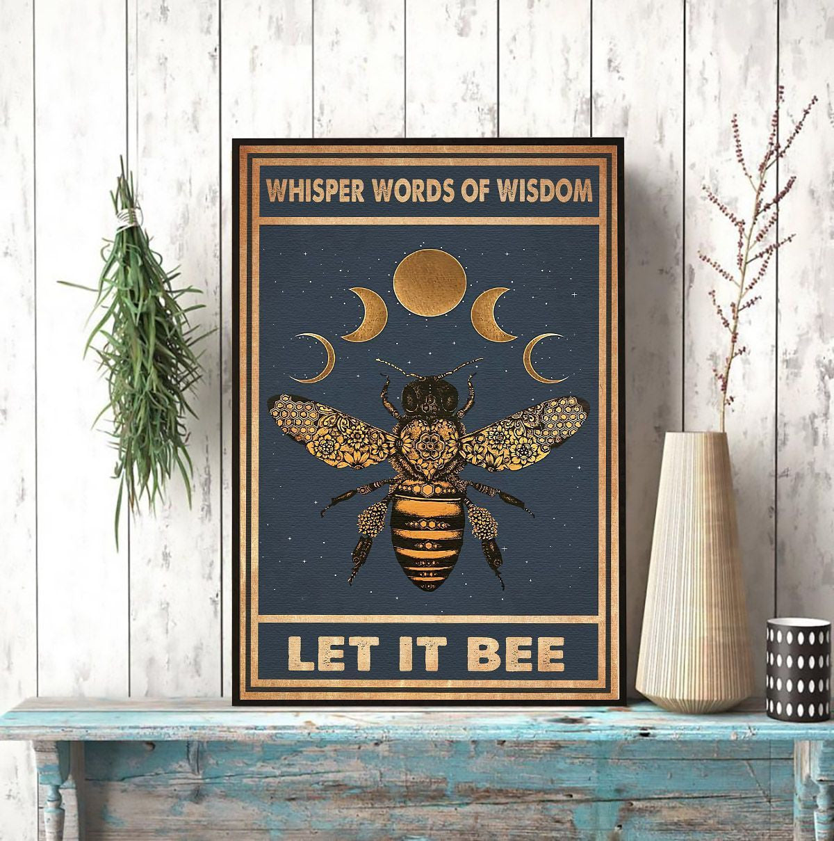 Bee And Moon Poster – Whisper Words Of Wisdom Let It Bee Home Décor Gift For Men Women Friends – Gigo Smart