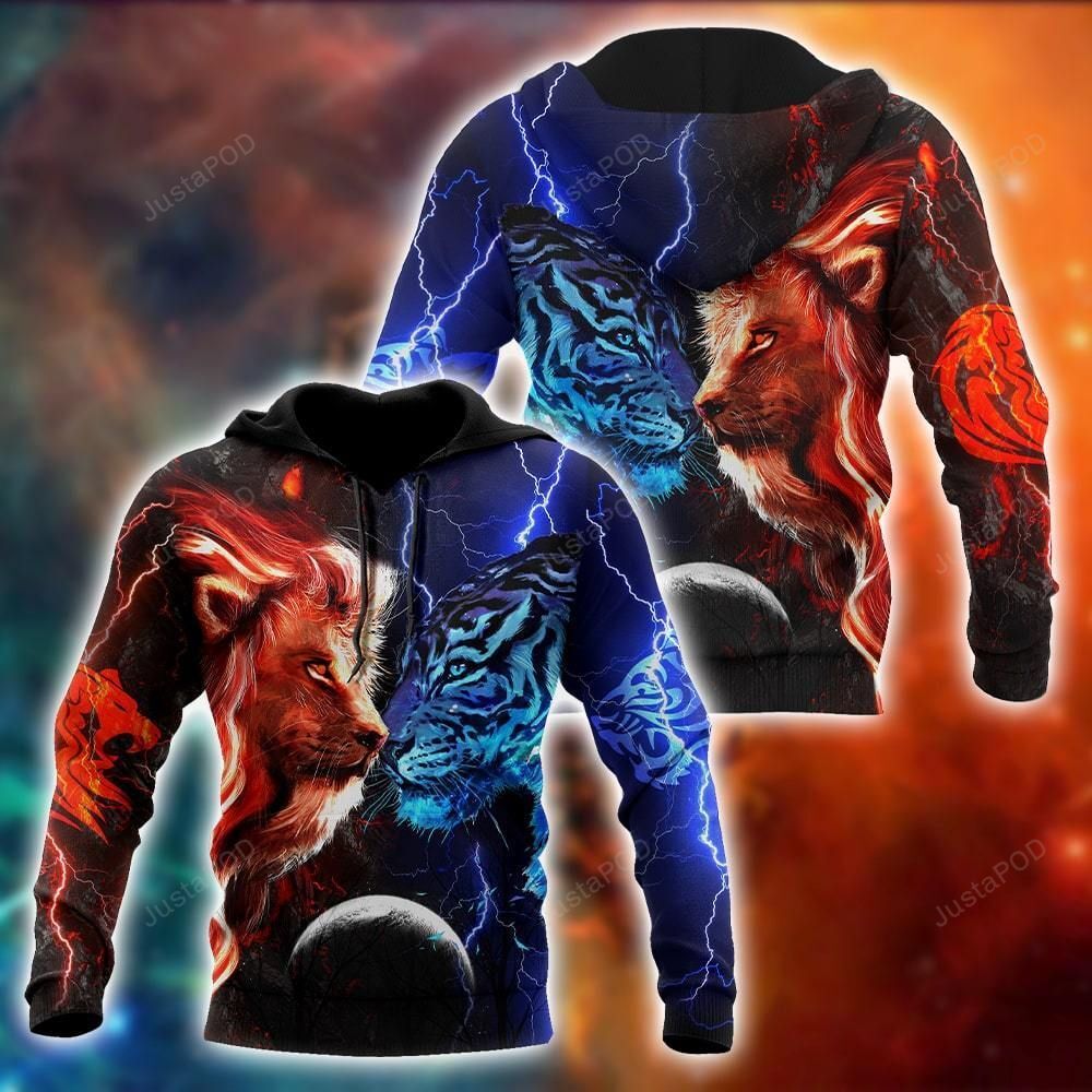 Tiger vs Lion Galaxy Thunder Hoodie 3D