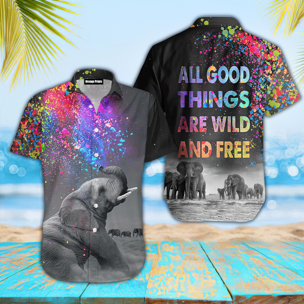 Elephant Spread Color Wild And Free Hawaii Shirt For Men Women Ha836