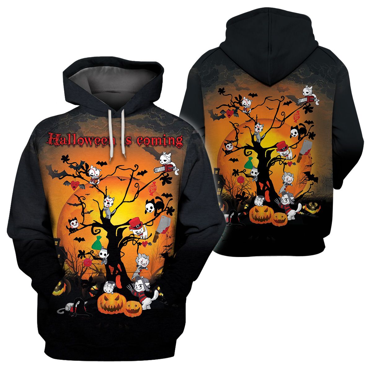 3D All-Over Printed Apparels “Halloween Is Coming” Horror Kitten (Av-Nq95)