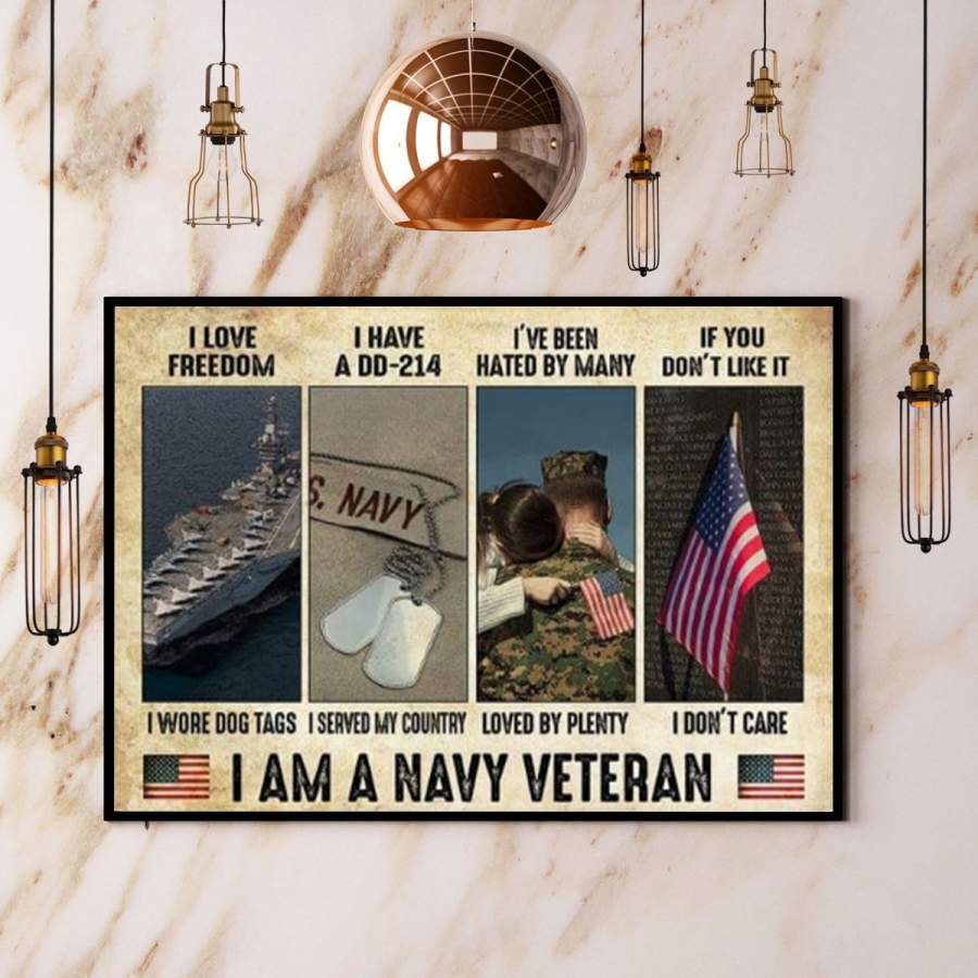 Navy I love freedom dad and daughter american flag I am a navy veteran horizontal paper poster no frame/ wrapped canvas wall decor