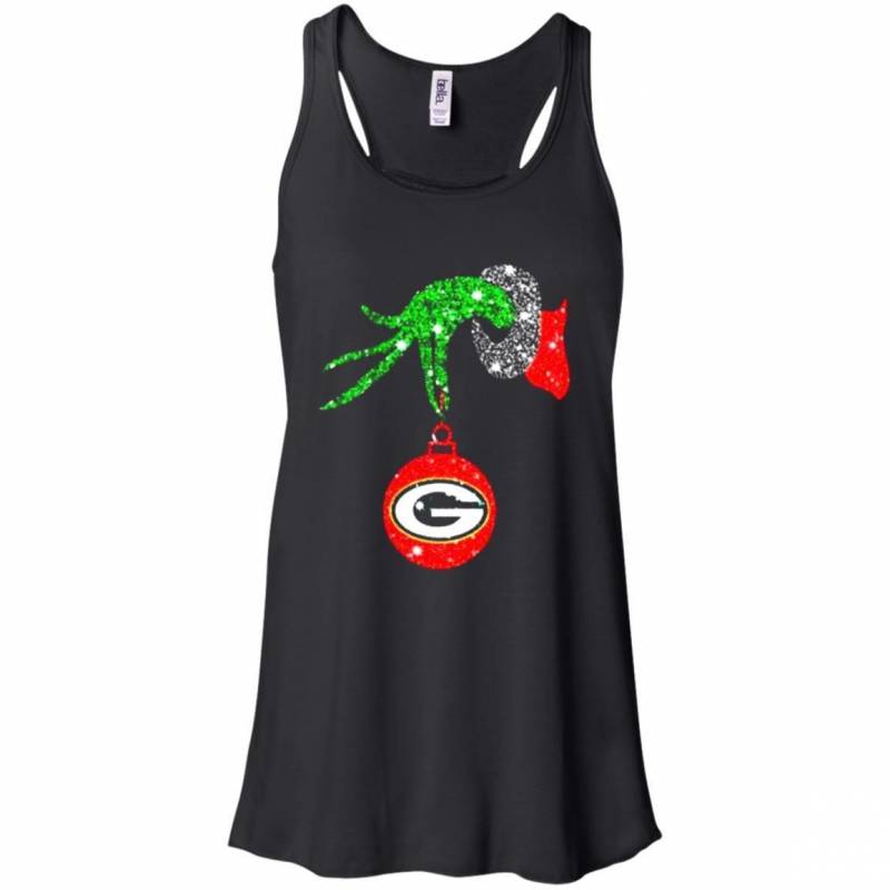 Grinch Hand Ornament Green Bay Packers Glitter Christmas Racerback Tank