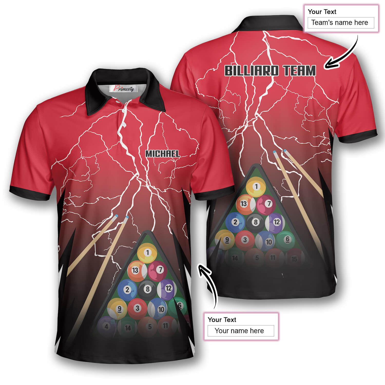 Thunder Lightning Red Version Custom Billiard Shirts For Men, Men’S Billiard Polo Shirts