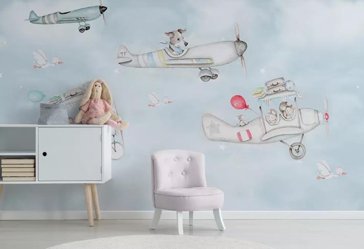 3D Hand Drawn Animal Airplane Wall Mural Wallpaper Lqh 165