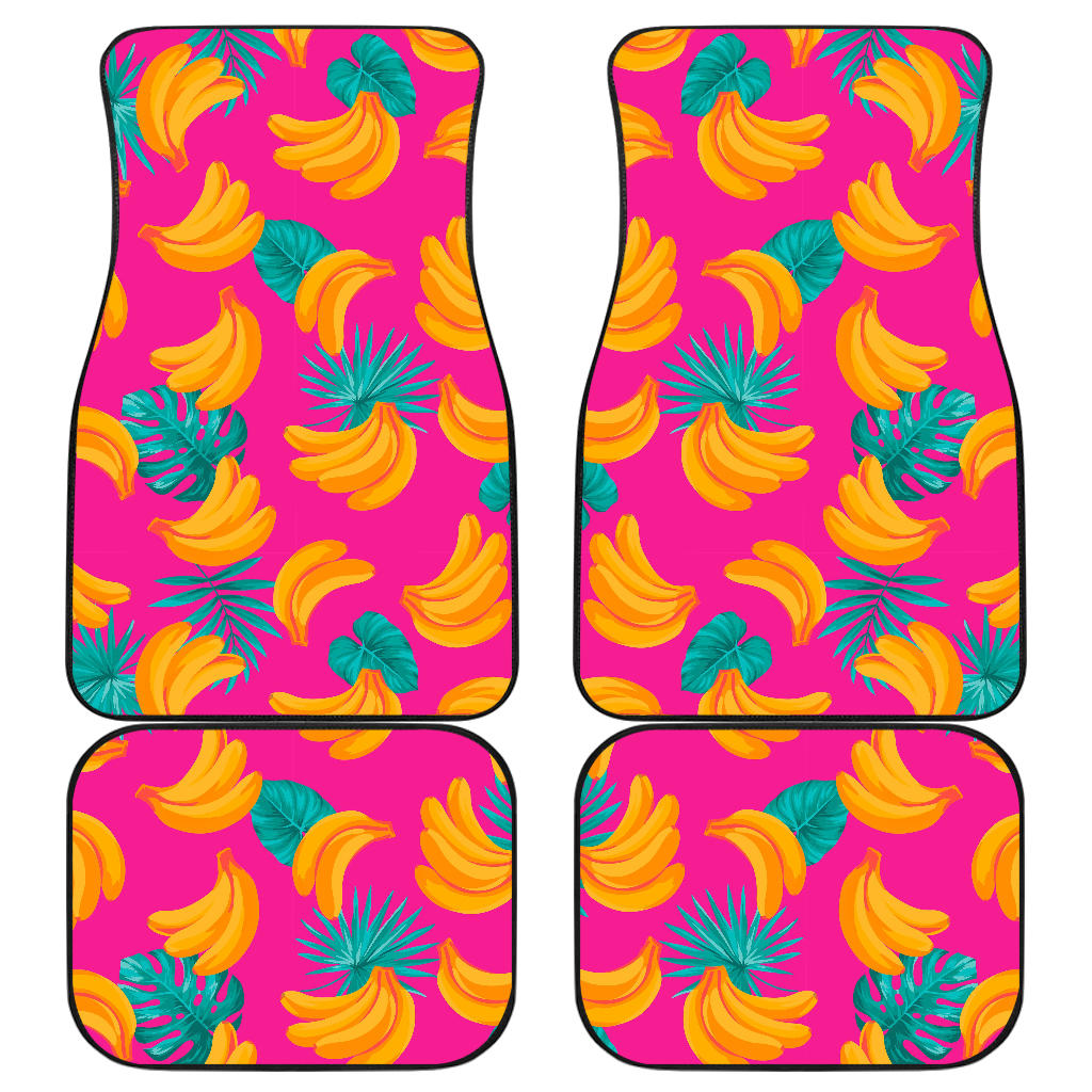 Pink Tropical Banana Pattern Print Front And Back Car Floor Mats, Front Car Mat