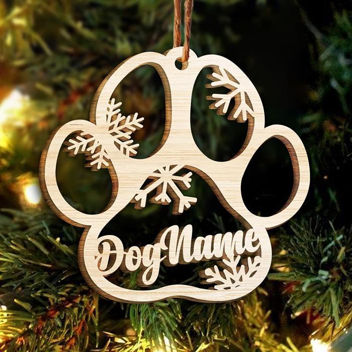 Happy Christmas With Fur Babies – Personalized Paw Ornament (Dog, Cat & Angel Wings) – Customized Decoration Gift.