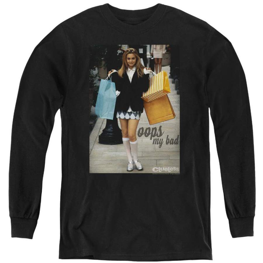 Clueless Oops My Bad Long Sleeve Kids Youth T Shirt Black