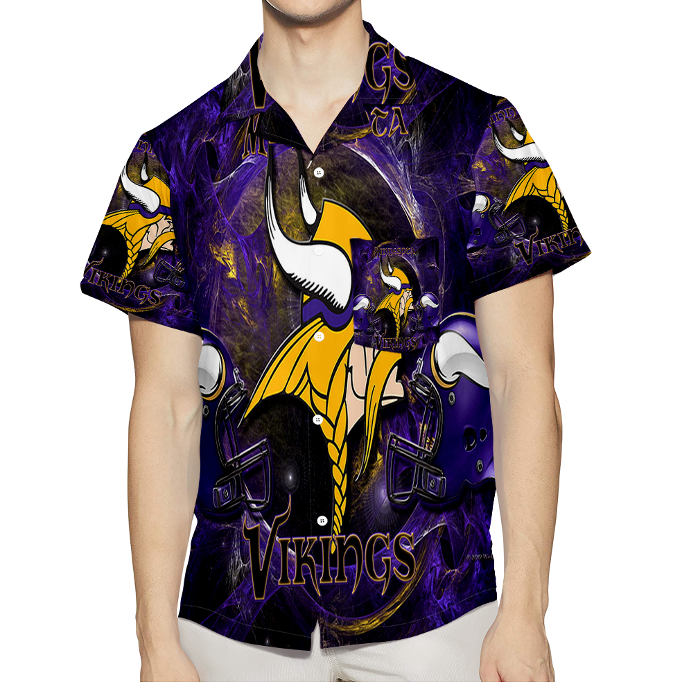 Minnesota Vikings Emblem Helmet V2 3D All Over Print Summer Beach Hawaiian Shirt With Pocket