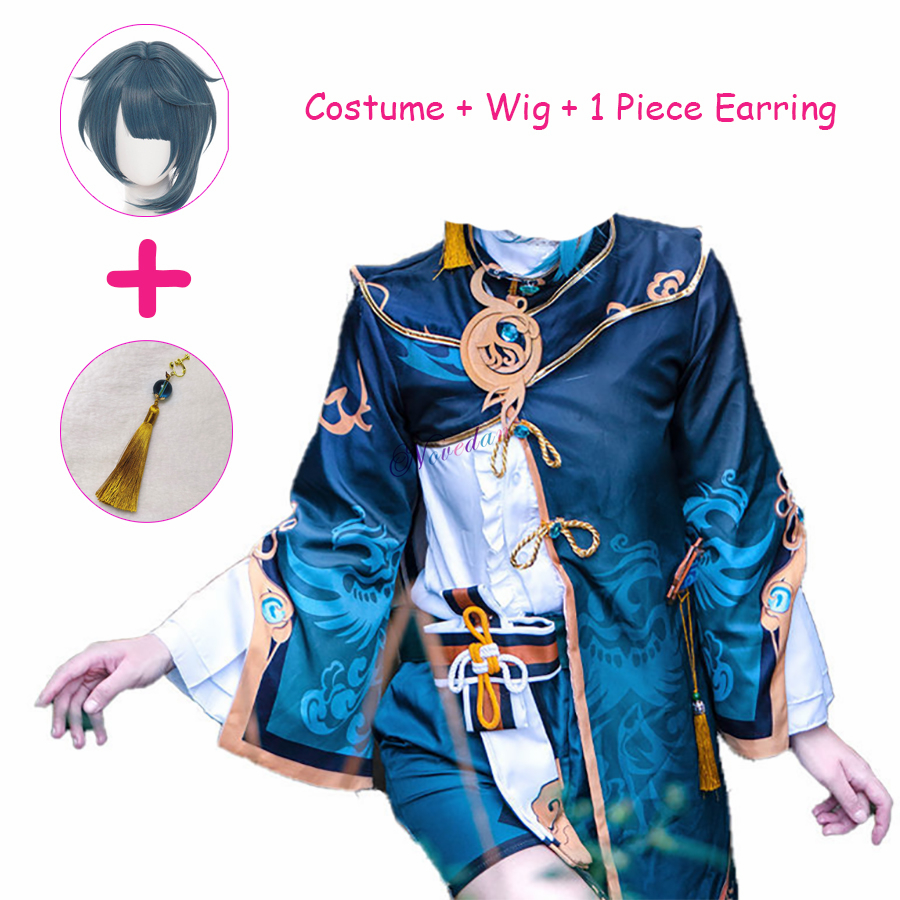 Anime Game Genshin Impact XingQiu Cosplay Costume Xing Qiu Outfit Shoes Earrings Wig Cosplay Halloween Costume Women alx