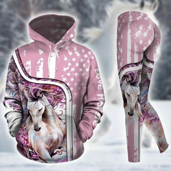 Horse Farmer Pink 3D Hoodie Legging Set Combo