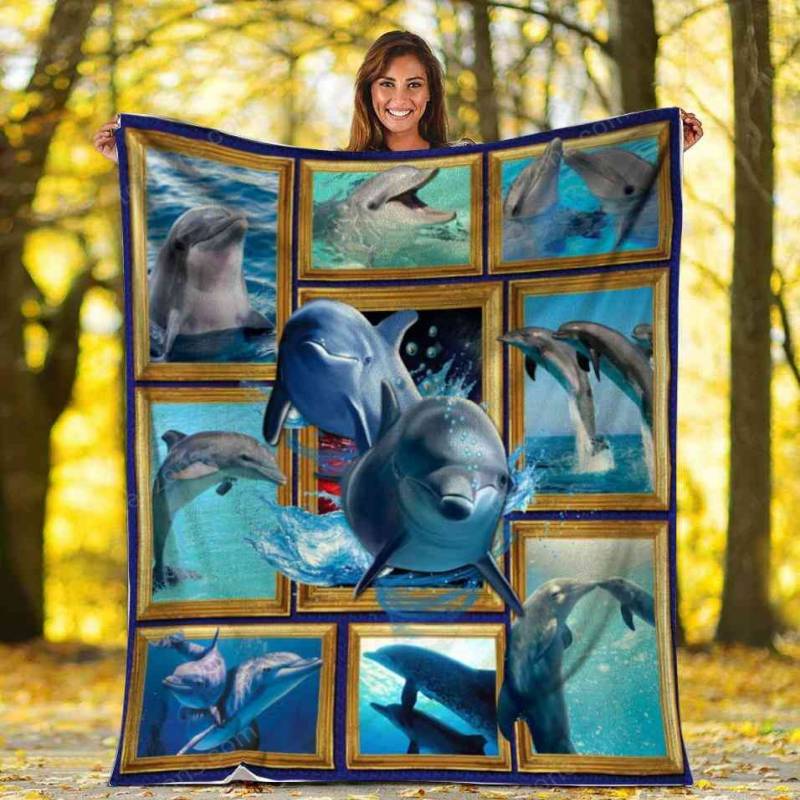 3D Cute Dolphins Sea Life Save The Ocean Marine Biology Aquarium Gift Dolphin Lover Ultra Soft Cozy Plush Fleece Blanket