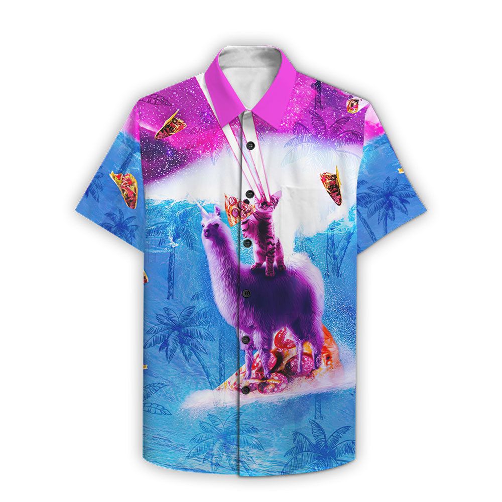 Laser Eyes Space Cat Riding On Surfing Hawaii Shirt Ha31461